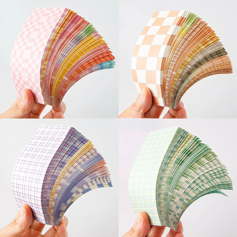 200 Sheets Cute Plaid Note Paper Tearable Non-sticky Decorative Material Long Rectangle Colorful Grid Memo Stationery