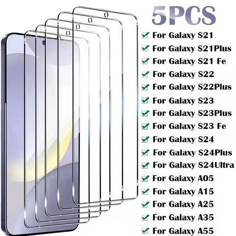 5PCS Tempered Glass For Samsung Galaxy S24 Ultra S23 S22 Plus S21 Fe Screen Protector For Samsung A55 A15 A25 A35 A05S Glass