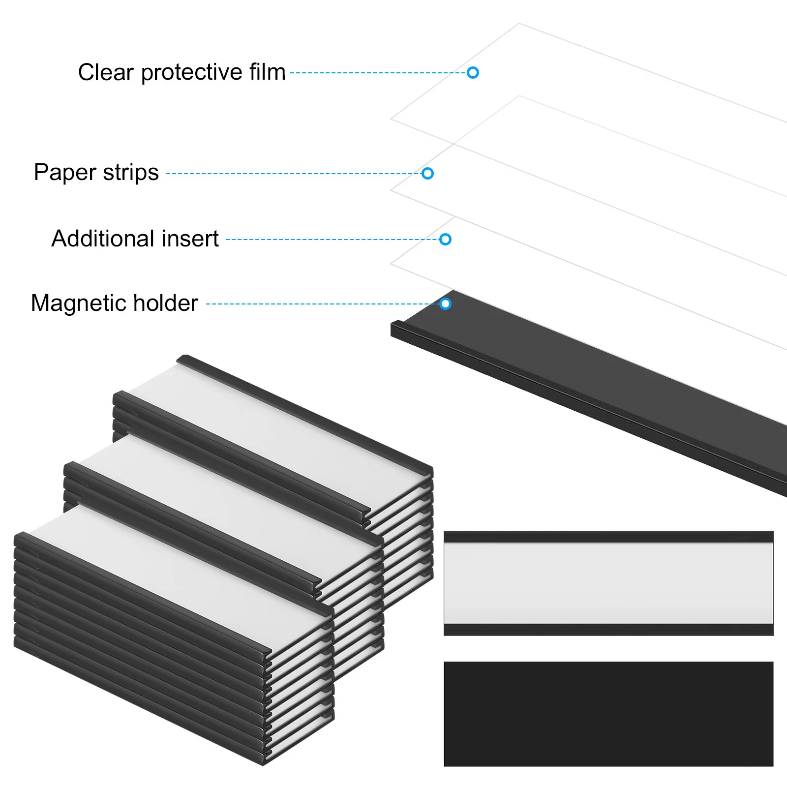 30 قطعة من حاملي الملصقات شريط مغناطيسي لعلامات الأسعار وبطاقات البيانات وملصقات القائمة ومشابك واقيات البطاقات الشفافة
