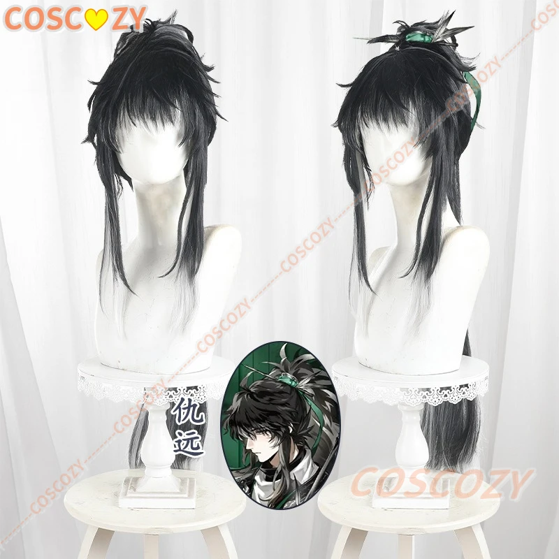Jogo wuthering ondas qiuyuan cosplay peruca preto cinza cabelo longo festa de halloween para mulheres masculino carnaval festival adereços acessório