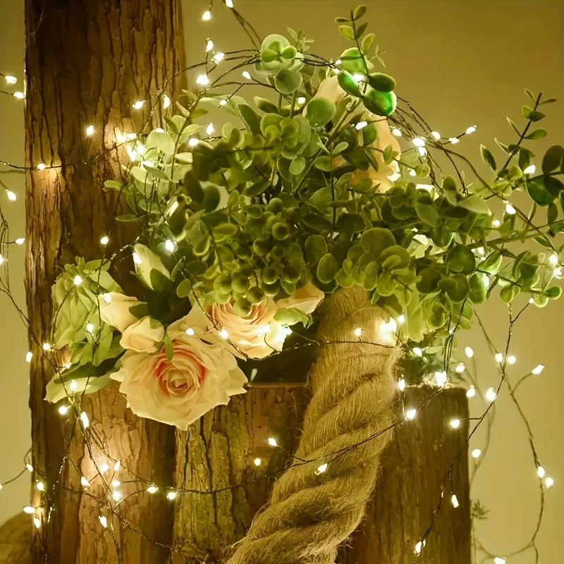 8 Lighting Modes Green Cable Fairy Lights, Dimmable LED String Lights, Battery Powered for Xmas Garden Window Festive Decoration