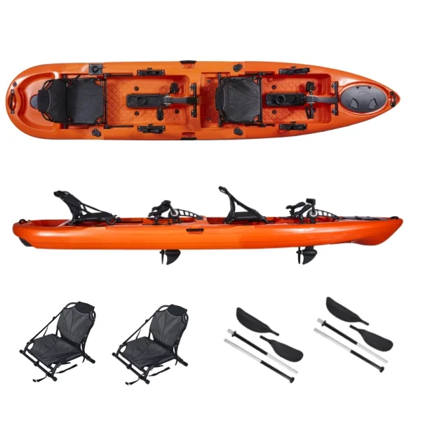 Двухместный каяк LSF для рыбалки с педальным приводом, лодка-каноэ, распродажа пластиковых каяков из HDPE с аксессуарами и электромотором