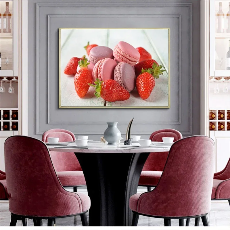 Cuadro Decorativo de Macarons, Repostería, Cocina Nórdica, Panadería, Pintura en Lienzo para Sala de Estar, Dormitorio, Decoración del Hogar