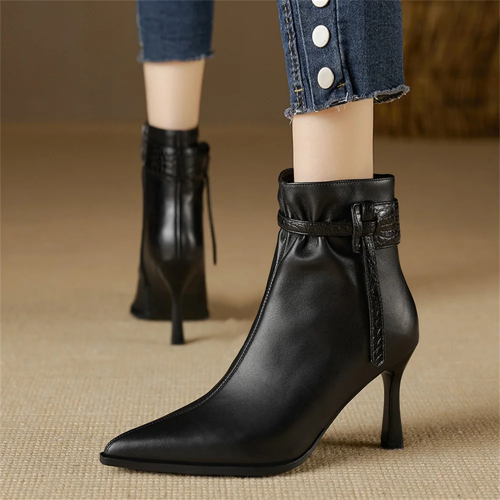 FEDONAS Fashion Chelsea Boots Women High Quality Genuine Leather Pointed Toe Party Nightclub Stiletto Heel Zip Office Shoes Boot