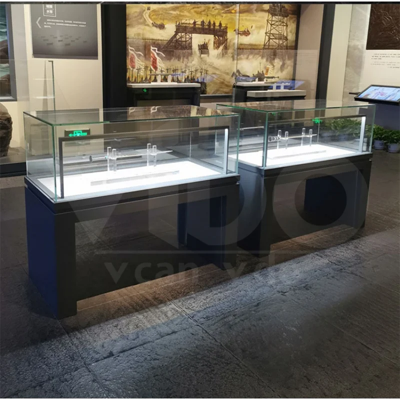 

Custom. Hot Sale High End Fashion Museum Glass Exhibits Display Showcase With Light Exhibitions Cabinet