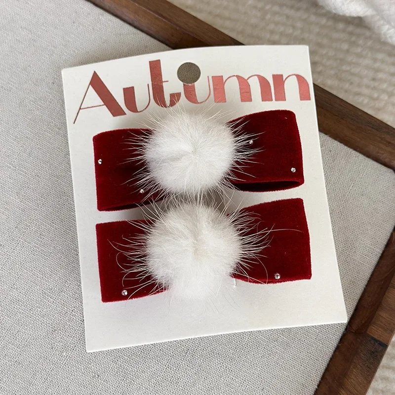 2 قطعة/المجموعة عيد الميلاد الأحمر الانحناء مشبك شعر للفتيات الاطفال لطيف الكريات العلاقات الشعر الطفل المخملية القوس دبوس الشعر السنة الجديدة العصابات الشعر هدية