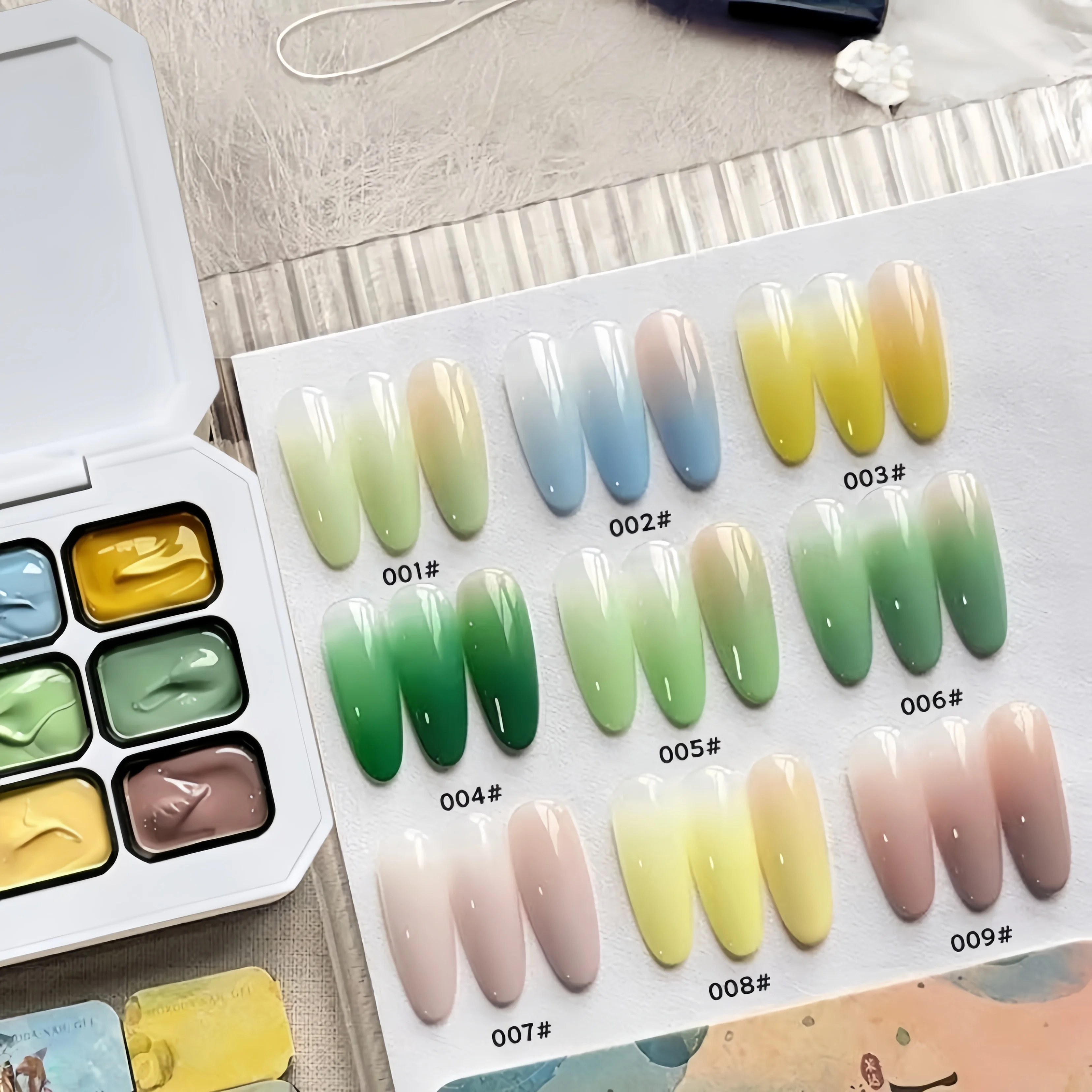 9-Color Solid Nail Polish, Bean Paste Red, Light Green, Yellow Painting Gel, High Saturation Used for Nail Art, Summer Popular view 6