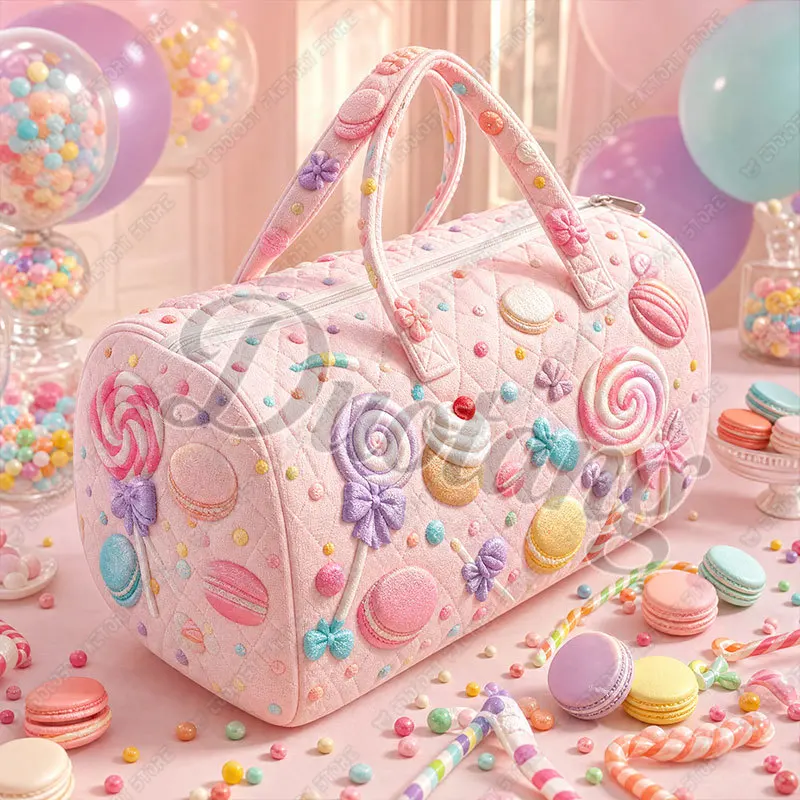 Cute Sweet Dessert Pattern Women Handbag for Travel Lollipop Macaron Cupcake Shoulder Bags Large Capacity Ladies Duffle Bag
