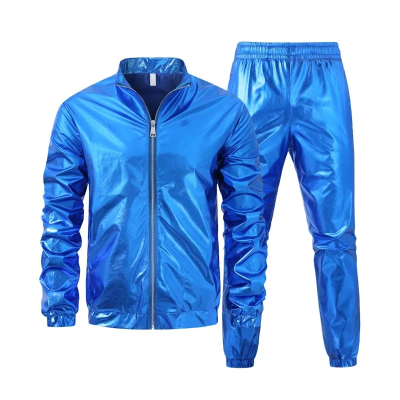 Leisure Men's Sports Suits Fashion Trendy Glossy Jacket Nightclub Casual Women Dancing Performance Jackets Pant in Free Matching