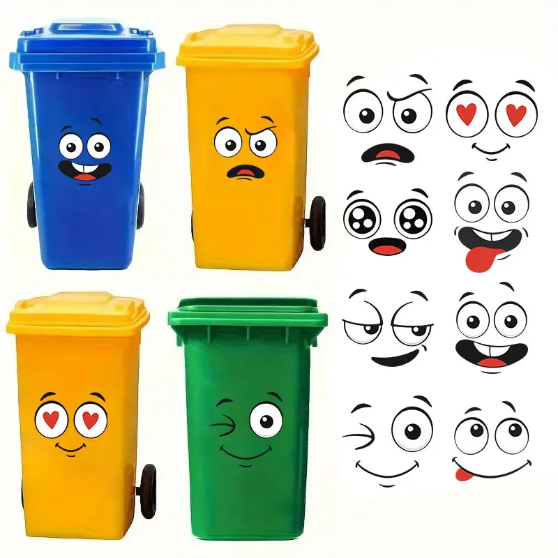 1PC Cartoon Expression Face Trash Can Stickers Waterproof for DIY Bathroom Door Wall Glass Window Self-adhesive Vinyl Decals