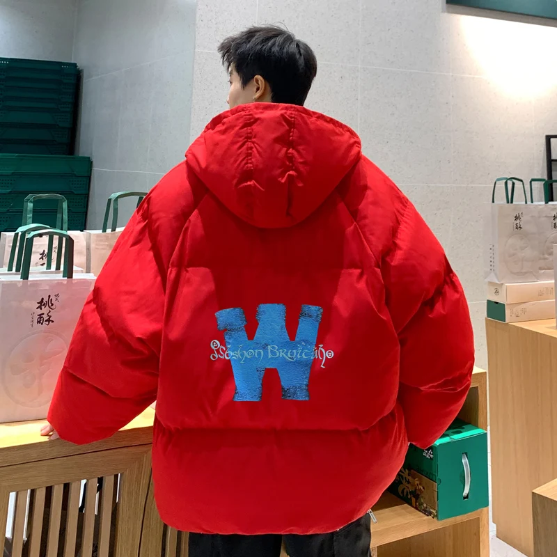 Winter Bread Jacket Winter for Men Fashion Warm Male Parkas Big Size W Letter Print Men\'s Cotton Coat Oversize Men Clothing 2024