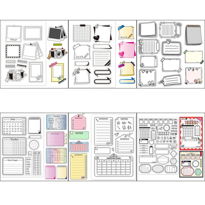 Calendrier mensuel, liste de choses à faire, cadre de notes, tampons en silicone transparents pour bricolage, scrapbooking, journal, carnet, fabrication de cartes