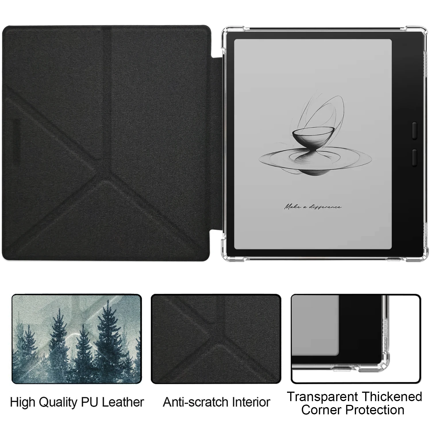 Case for Boox Go Color 7 Gen II/ Go 7 E Ink Tablet PU Leather Transparent Cover, Auto Sleep/Wake, Multi-Viewing Origami Stand