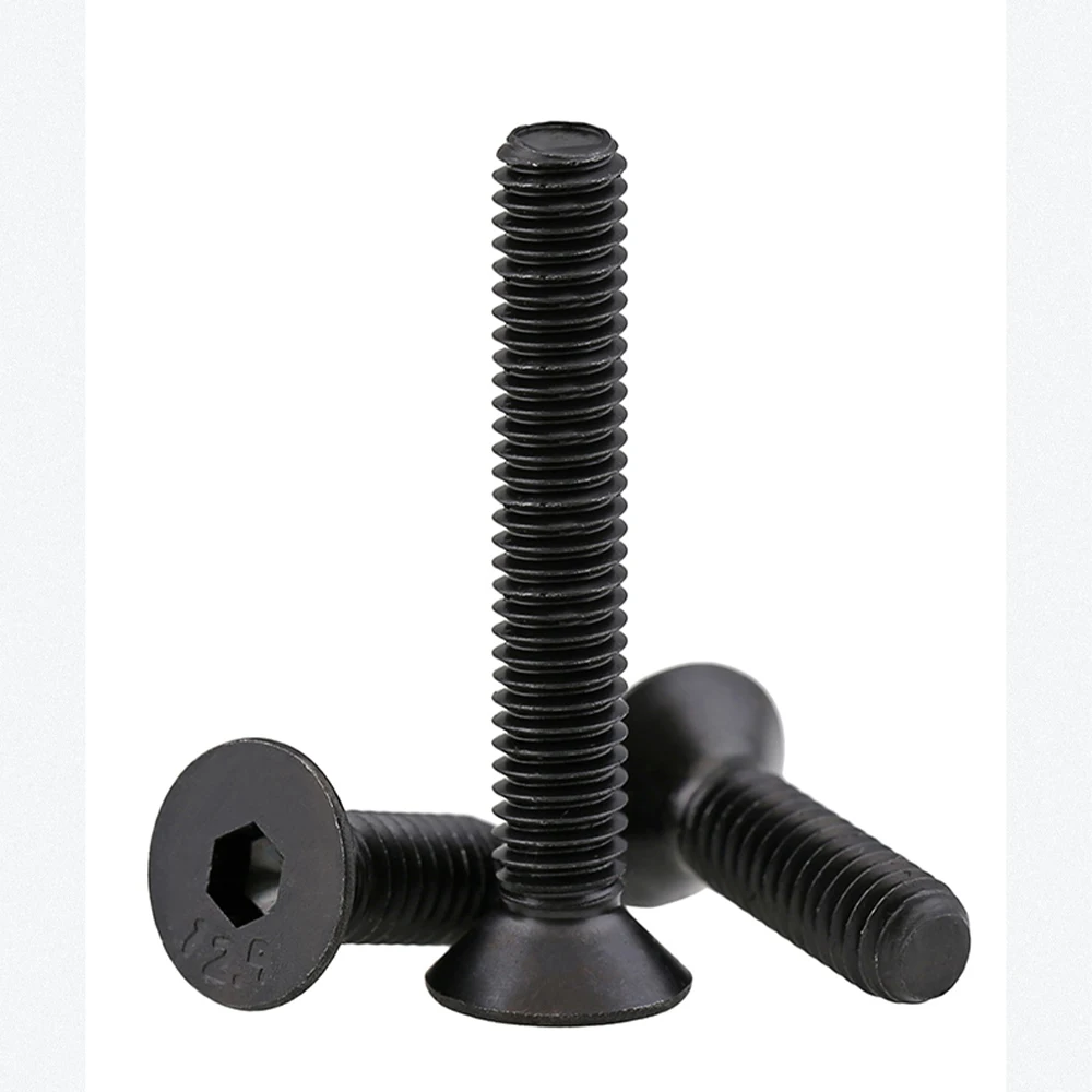 M1.6 M2 M2.5 M3 Countersunk Allen Screw Black Grade 12.9 Carbon Steel Hex Socket Flat Head Bolt Length 3/4/5/6/8/10-60mm