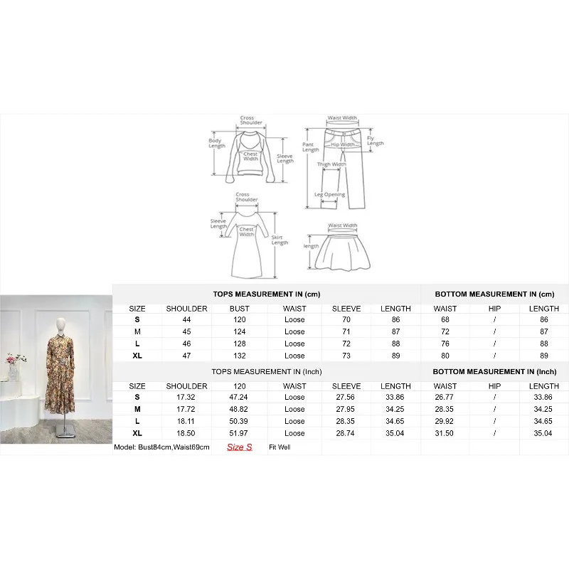 and Pants Set 2025 Top Quality Yellow Floral Print Long Sleeve Blouse Tops and Pleat Midi Skirt