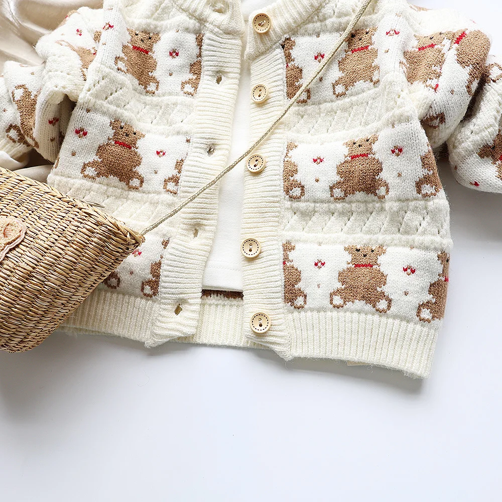 Autumn Kids Sweaters Bear Print Girls Sweaters Boys Knitwear Children  Cardigans