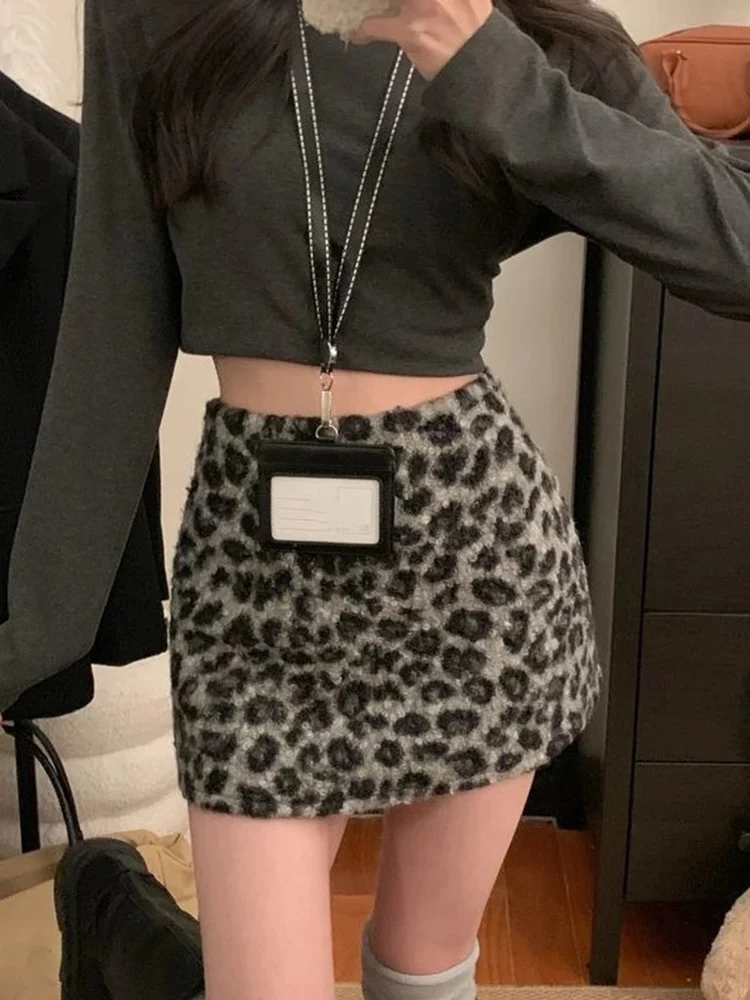 Skirts Women Vintage Leopard Printed Autumn Winter Fashion High Waist Slim Sexy Mini Skirt Ladies Clubwear Casual