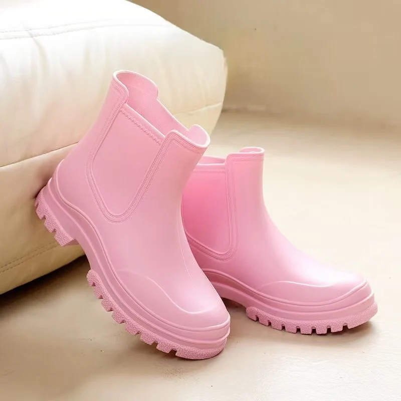 

Женские непромокаемые ботильоны на толстой подошве, четыре сезона, новые водонепроницаемые кухонные рабочие туфли с круглым носком, моющая автомобильную обувь