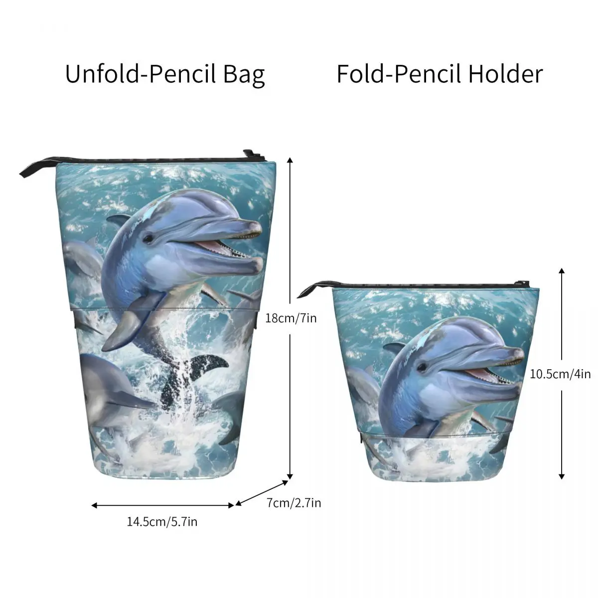 Dolphin Jump Pen Box Student School Zipper Pen Bag Child Stationery Bag Pencase Vertical Retractable Pencil Case