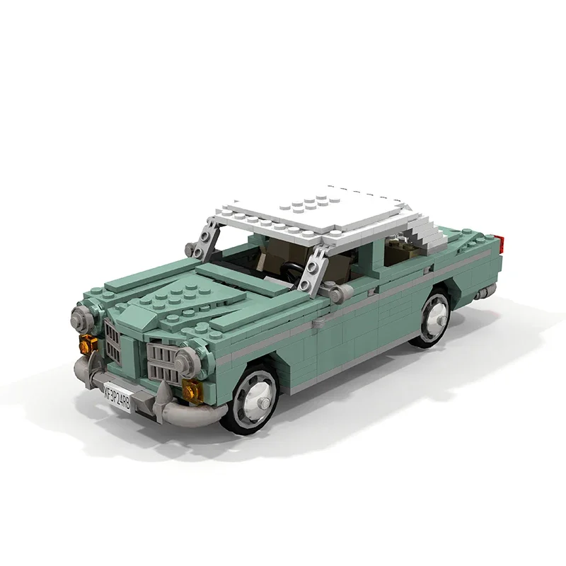 City Car Model MOC Building Bricks 1:21 V7V8 Retro Mid Size Sedan Modular Technology Gifts Holiday Assemble Children Toys Suit