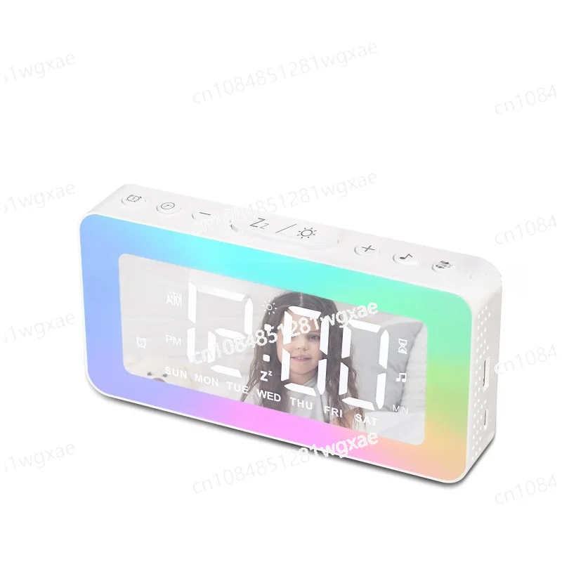 Wake-Up Night Light Alarm Clock Led Digital Mirror Clock Children'S Desk Clock