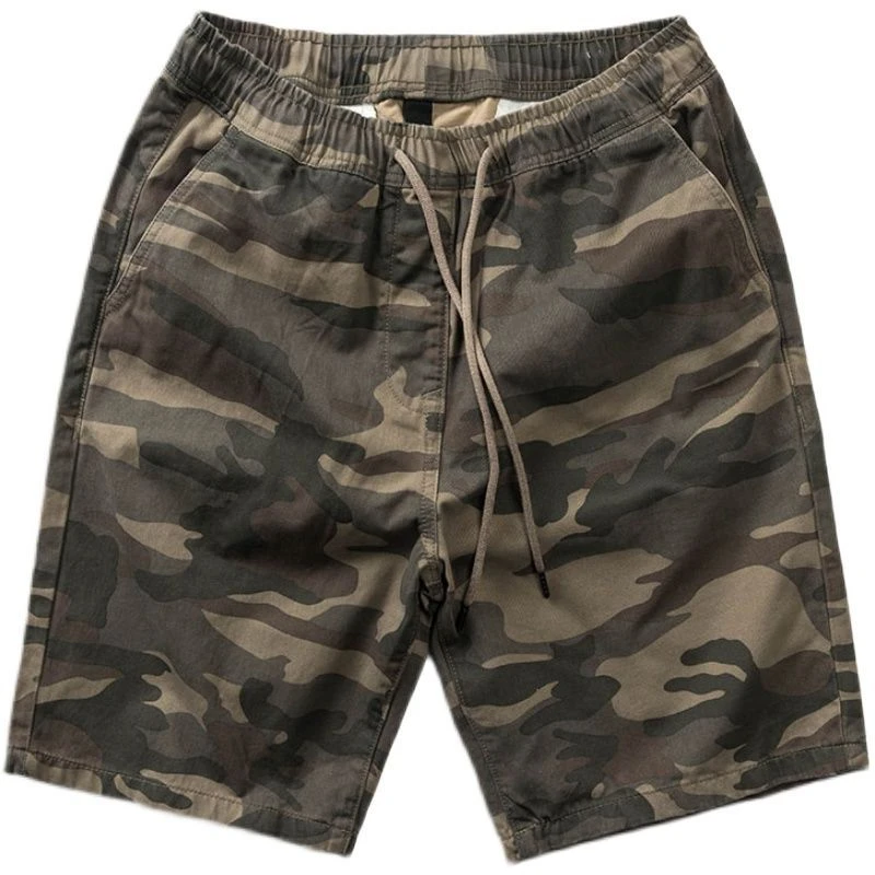 Pantalones cortos Cargo para hombre, Bermudas de camuflaje con cuerda de dibujo, Harajuku desgastado, diseño suelto, cintura elástica