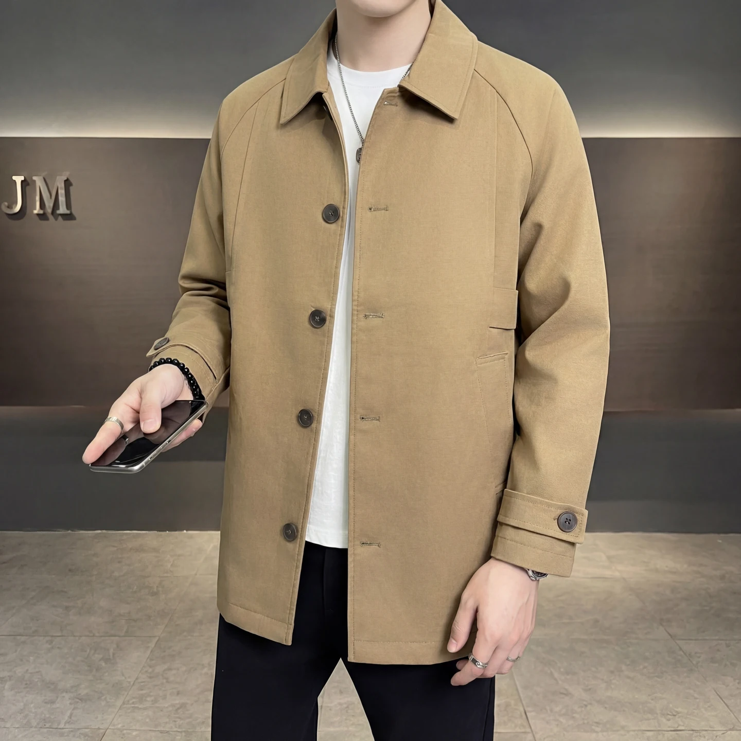 

Высококачественный мужской тренч в корейском стиле, свободного кроя, однобортный, с отложным воротником, винтажная ветровка-куртка