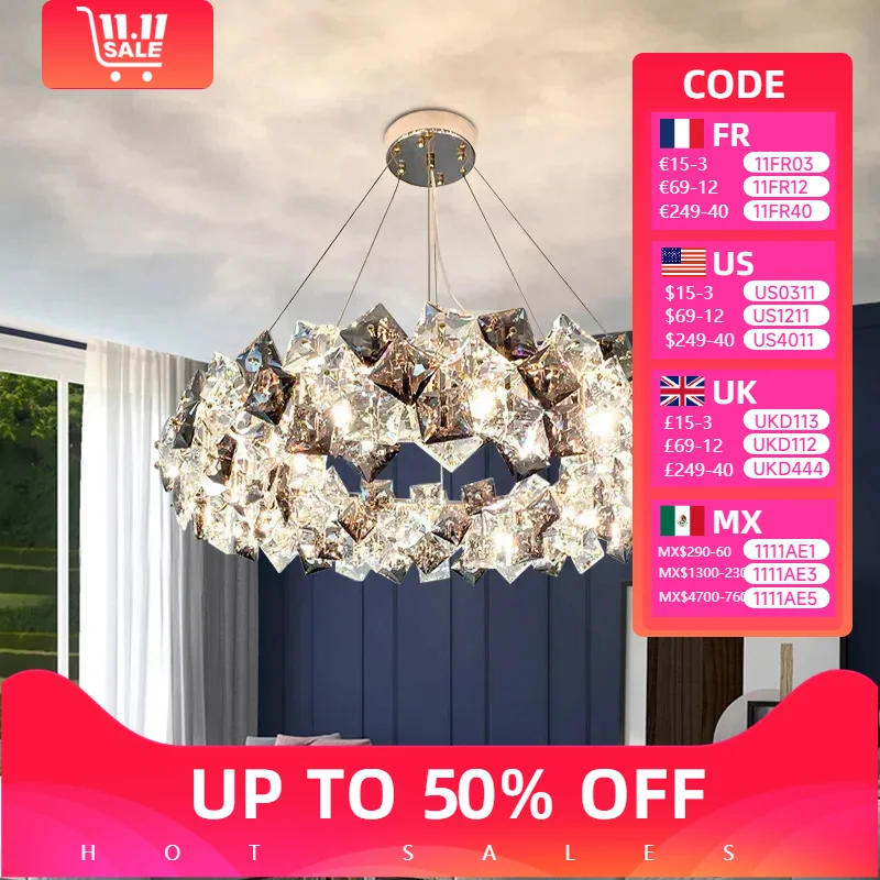 

Современные хрустальные светодиодные потолочные подвесные светильники для гостиной, обеденного стола, зала отеля, подвесные люстры, декоративная лампа для бытовой техники