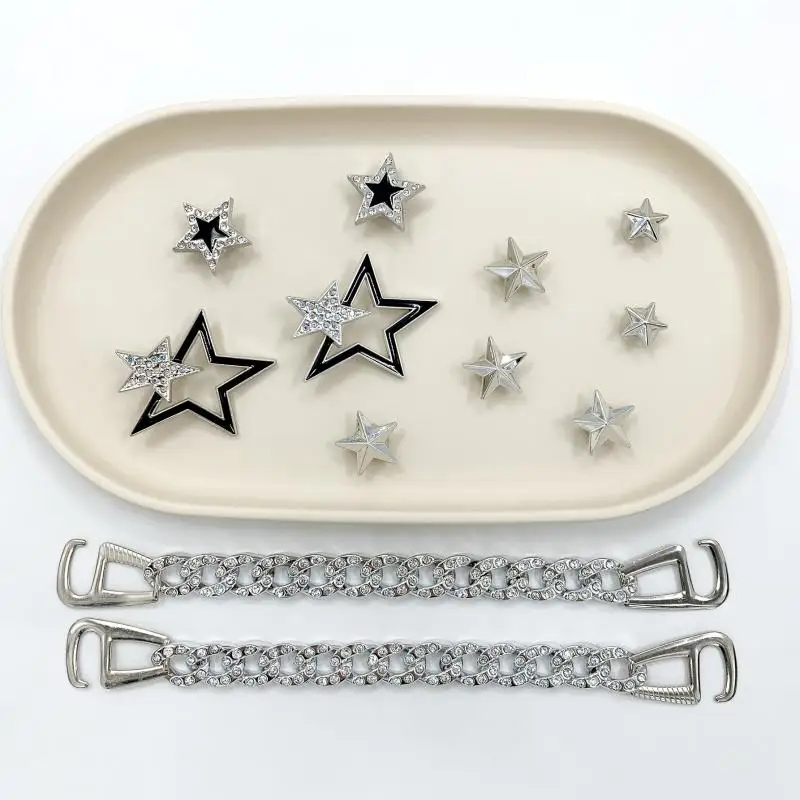Punk-Metallketten-Schuh-Charms-Set für Damen, Sommer 2026, luxuriöse Strass-Stern-Clogs-Accessoires, Y2K Designer-Schuhdekorationen – Detail 5