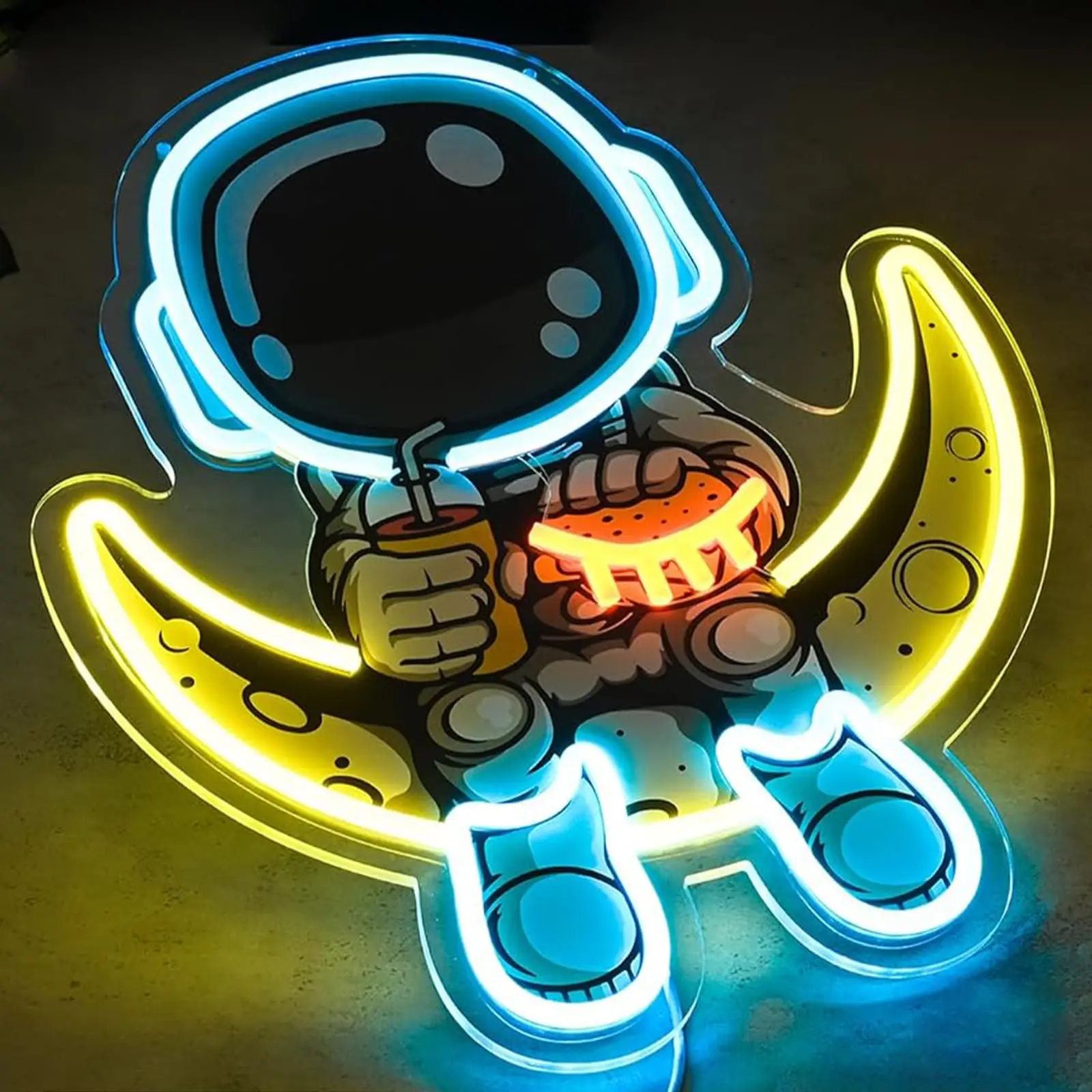 Neon Sign Astronaut  UV Printed LED Spaceman Light Sign for Bedroom Space Themed Store Snack Bar Cafe Shop Wall Decor USB Dimmer