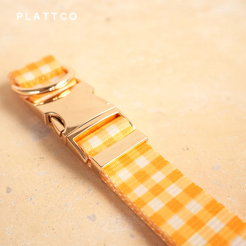 PLATTCO unique design dog collar print BUTTER PLAID pattern with high quality light color zinc alloy buckle 5 size PDC307G