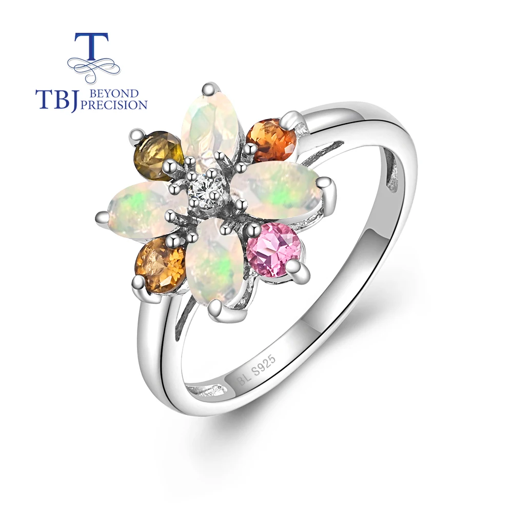 

Romantic flower design rich natural color Opal Tourmaline Ring Women's 925 sterling silver fine jewelry gift