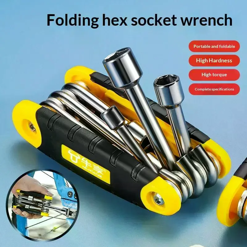 6-in-1 Klappbarer Steckschlüsselsatz Multifunktionaler Sechskantschlüssel Mutternschlüsselsatz Reparaturwerkzeug 5-12mm