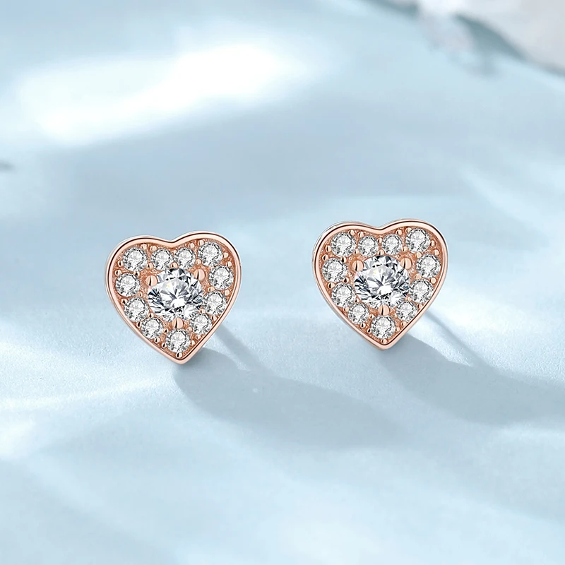 925 Silver Love Earrings For Women Full Diamond Mini Heart Japanese & Korean Style Light Luxury Design Fine Jewelry Party Gift