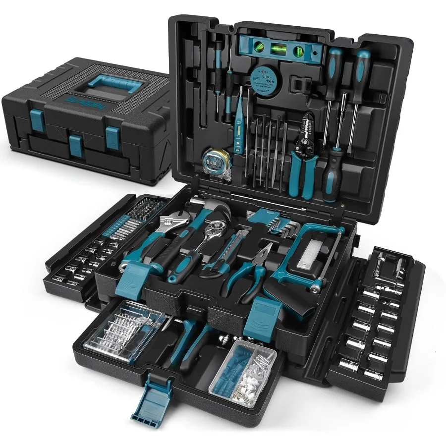 

379-PCs Home Tool Kit - Portable Complete Household and Auto Repair Tool Set - Hand General Basic Tool Box Storage Case