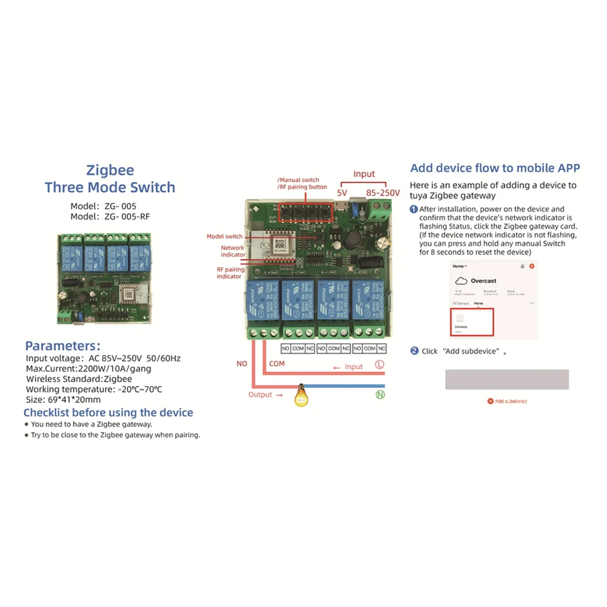 4 Channels Tuya ZigBee Smart Switch Module RF433 Smart Home Automation DIY Breaker Wireless Relay Voice Control