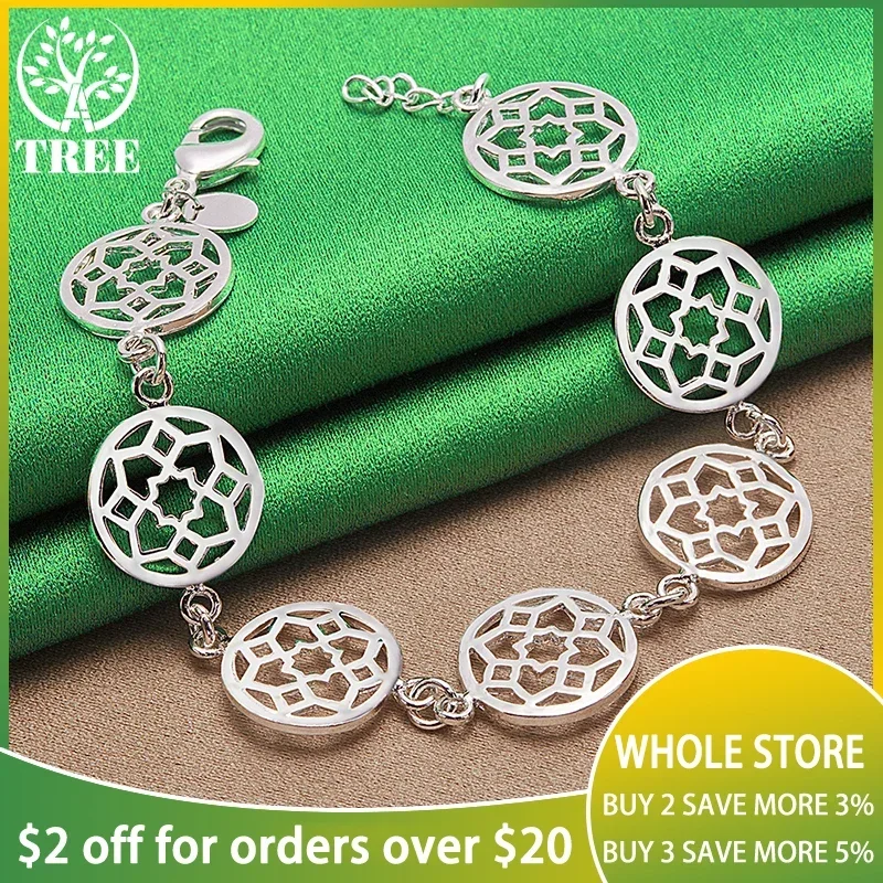

ALITREE 925 Sterling Silver Bracelets Fashion Round Hollow Flower Bracelet For Woman Party Wedding Vintage Birthday Jewelry Gift