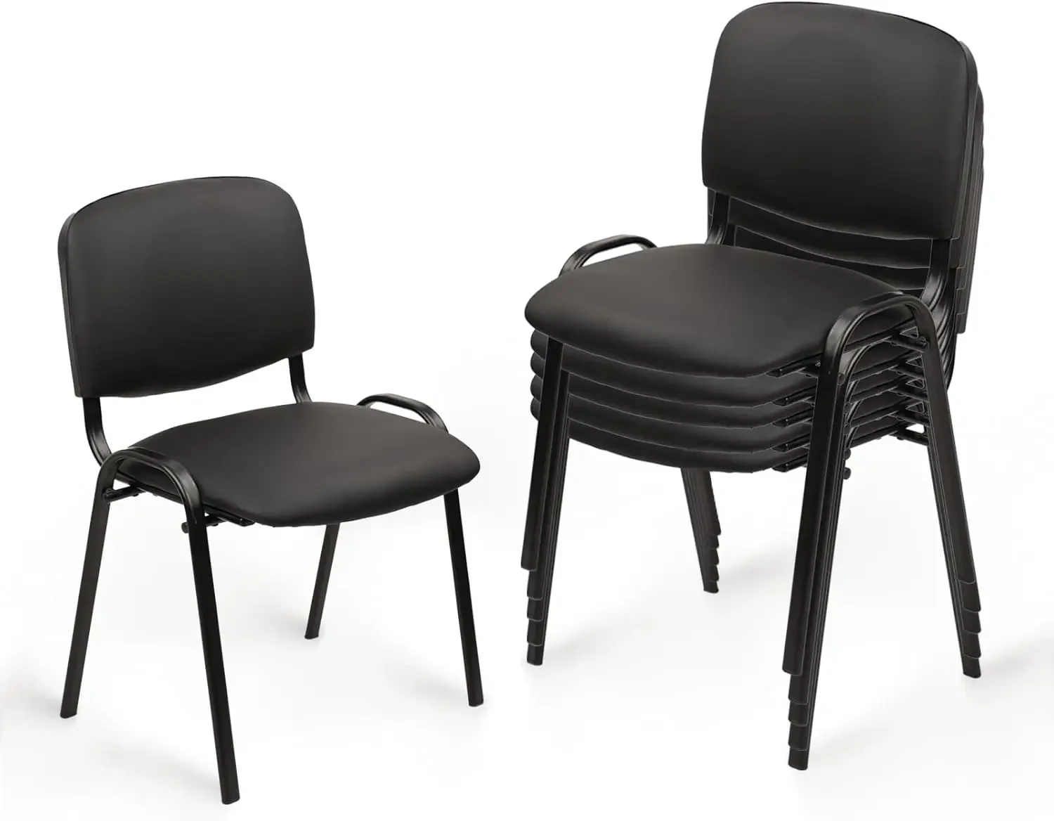 

Clatina Stacking Waiting Room Chairs, Pu Leather Armless Office Guest Chair With Metal Frames, Stackable Conference Room Chairs