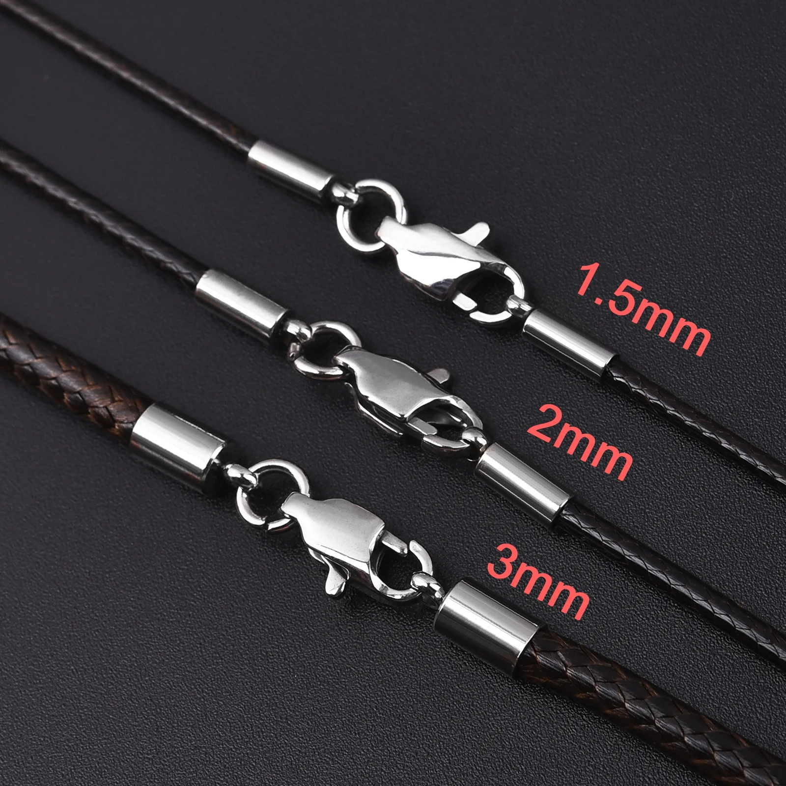 60/50/45mm Braided Adjustable Black Leather Rope Wax Cord DIY Handmade Necklace Pendant Lobster Clasp String Cord Jewelry Chains