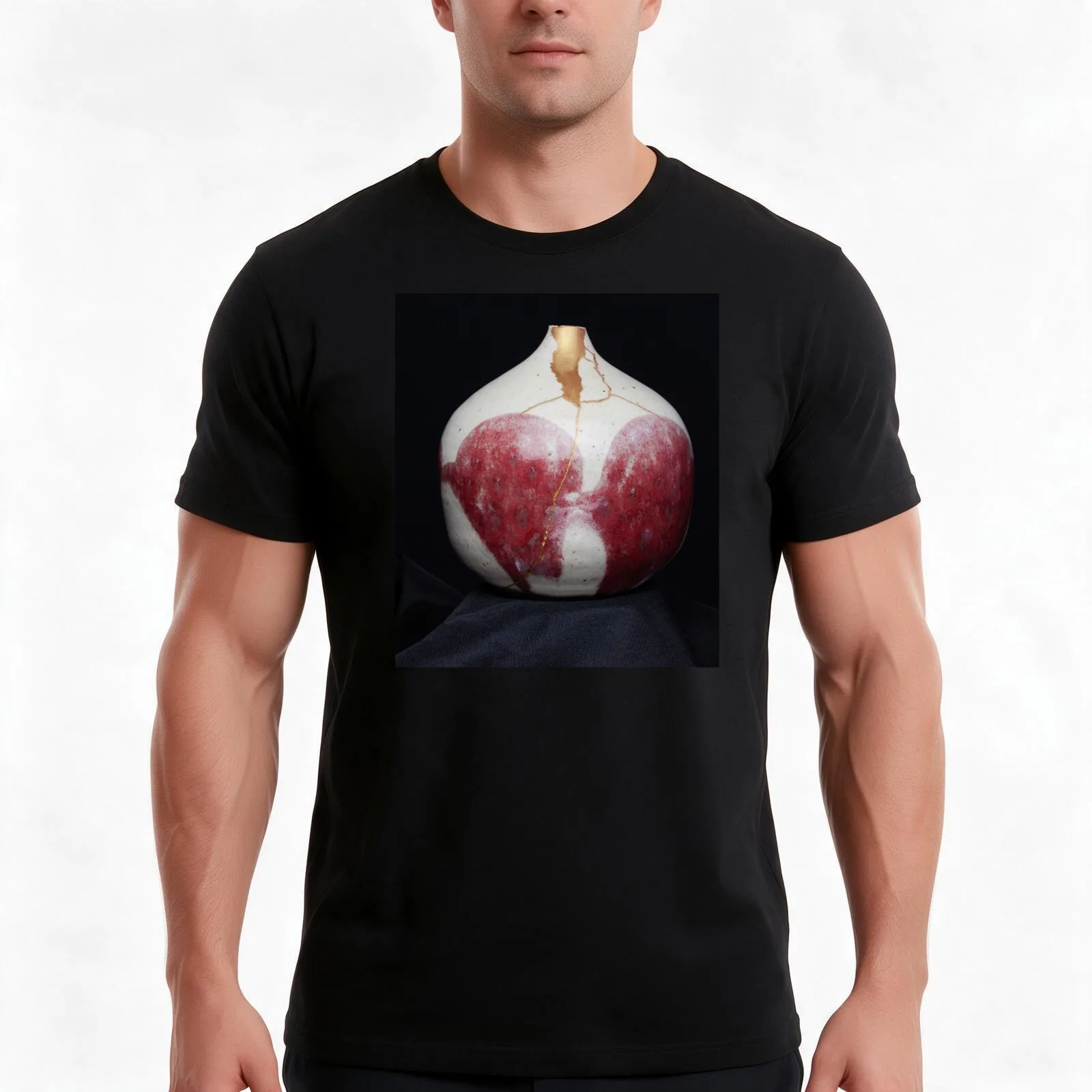 Two hearts kintsugi gold T-Shirt, Summer Casual Cotton Tee, Oversized Streetwear Tops, Vintage Graphic Print, Unisex Men Women
