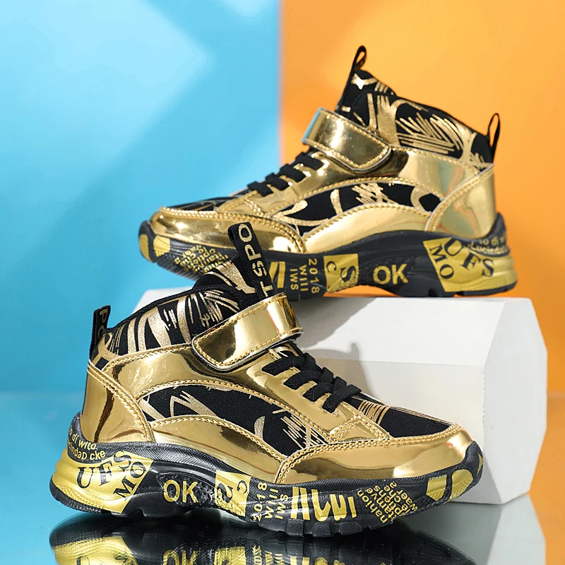 

New Children's Casual Sneakers Fashion Golden Kids Shoes Basketball Leather Sneakers For Boy Sports Shoes tenis kids sneakers