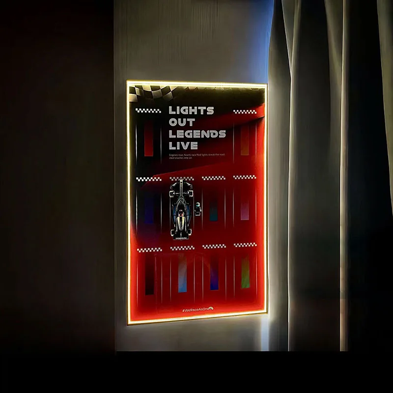 Supporto da parete con display in metallo a LED da 31,5" per LEGO Speed Ultimate Formula 1, display da parete per blocchi di costruzione di auto Lego Speed 10