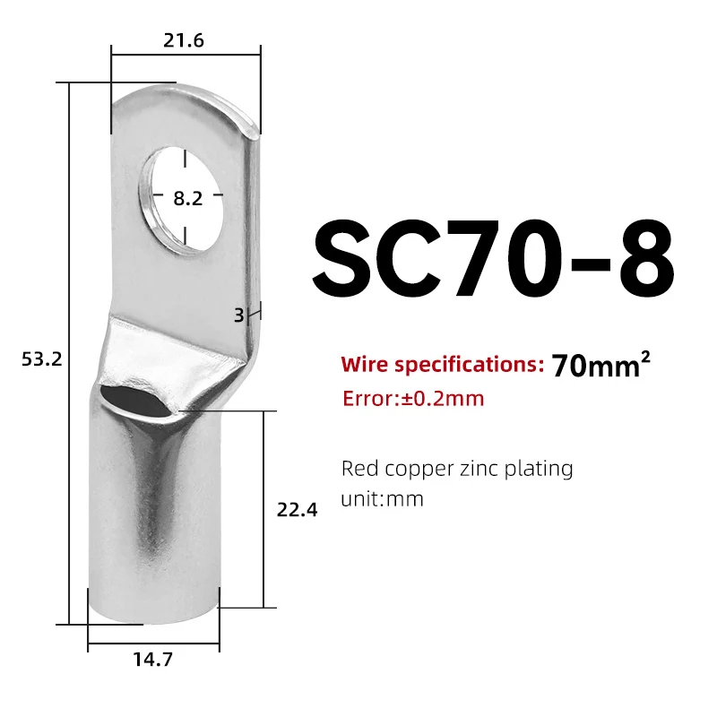 5/10PCS SC10 SC16 SC25 SC35 SC50 SC70 SC95 Terminal 10-95 MM2 Kabelschuhe Draht Stecker Verzinnt elektrische Solder Lug 10-3/0 AWG