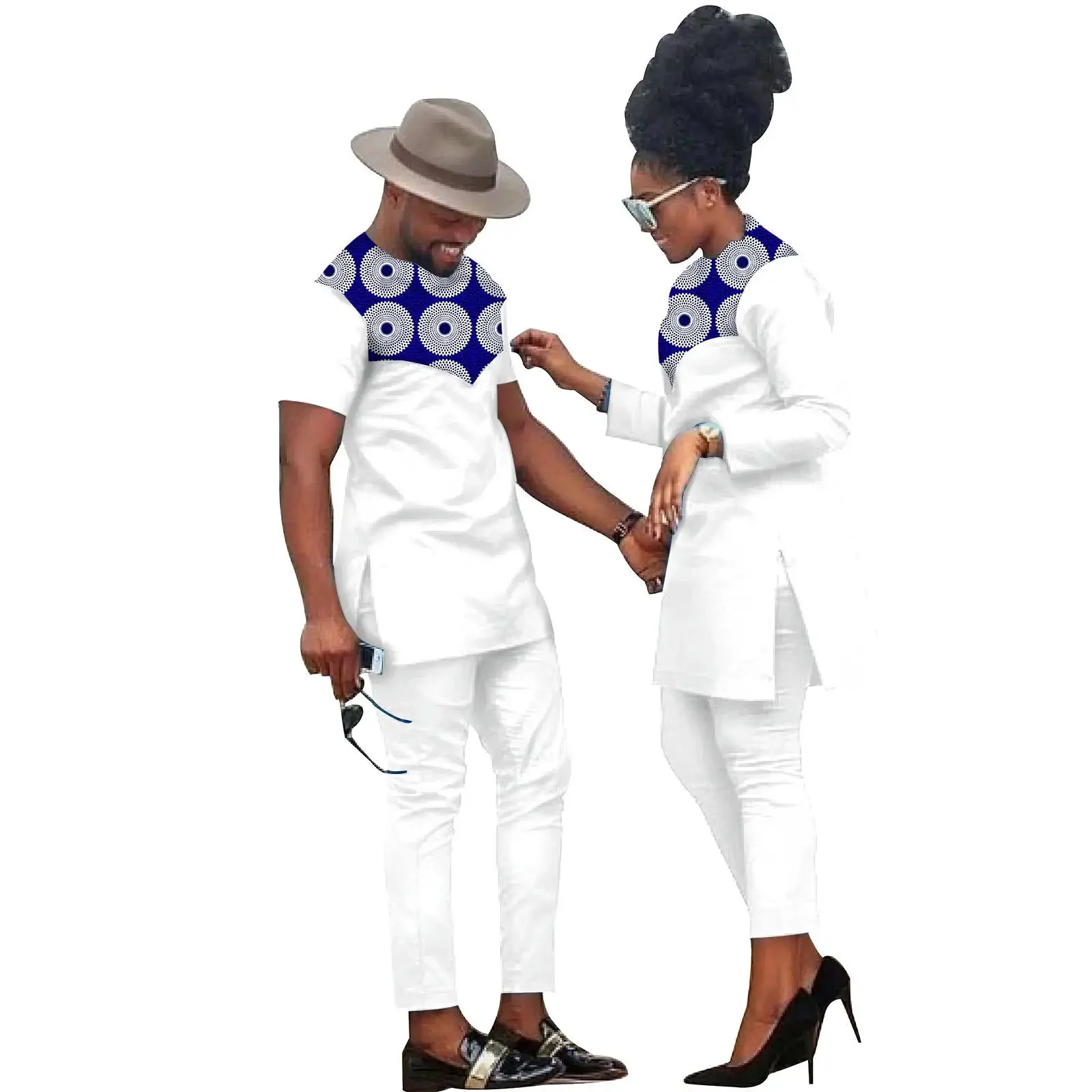New Dashiki African Women Mermaid Dresses Matching Men Outfits Pant Sets Bazin Riche African Couple Clothes for Wedding Party