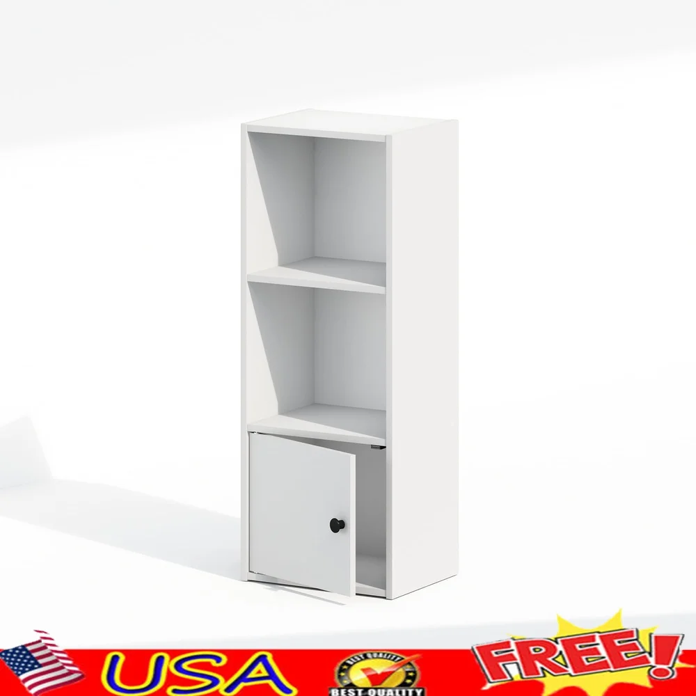 

3-Tier Standing Shelf Bookcase with Storage Cabinet Vertical Organization Home Office Durable Composite Wood Easy Assembly