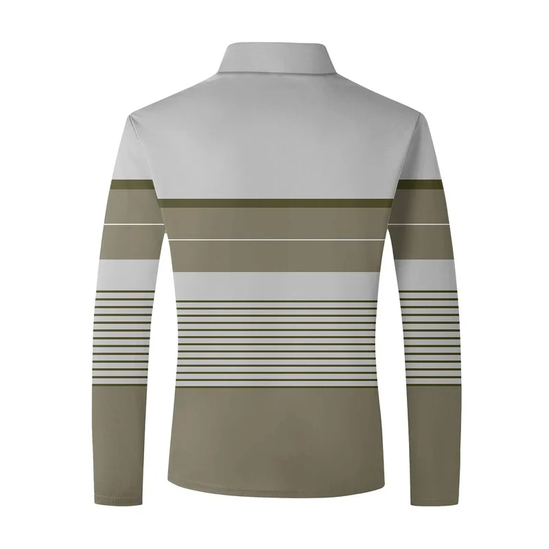 Vintage Men's Golf Shirt，Long Sleeve，Leisure，Daily，Autumn and Winter，3dPrint，Black，White，Navy Blue，Micro-Elastic
