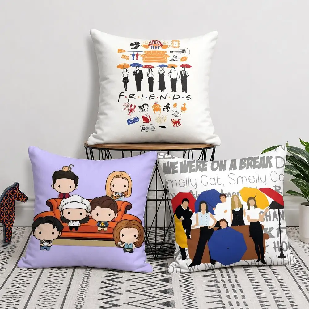 Classic F-Friends Tv Show Cushion Cover Silky Short Plush Invisible Zipper Dustproof Sofa Pillow Case For Home Decor