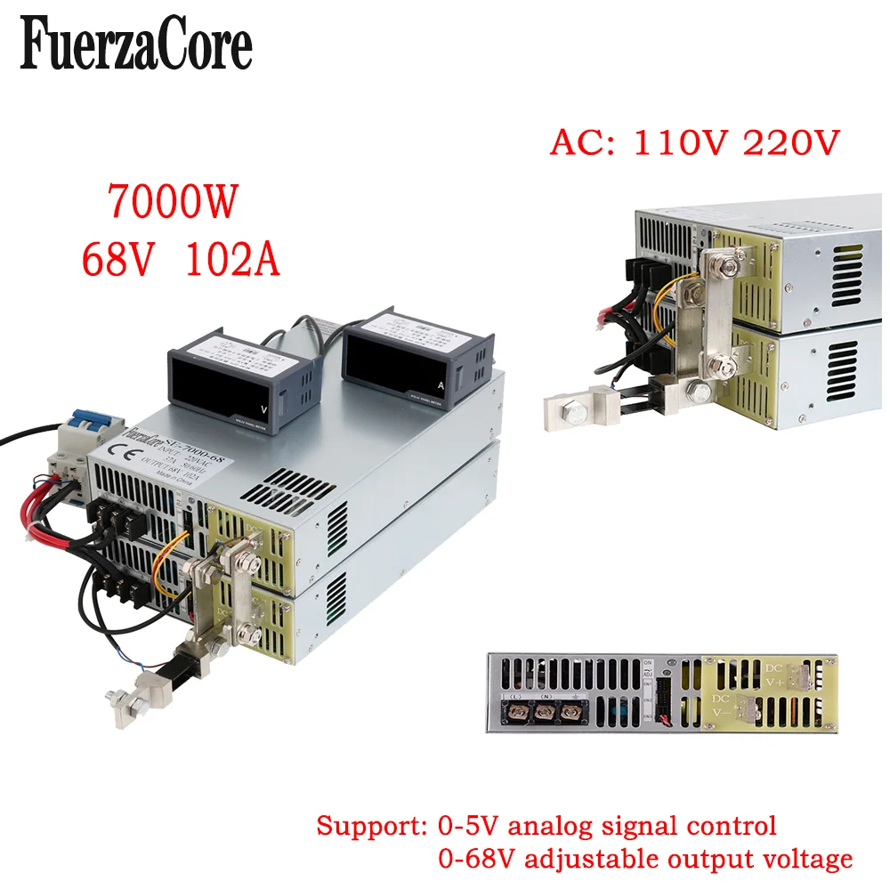 

68V power supply 7000W High Power SMPS 0-68V Adjustable 0-5V Analog Signal PLC Control PWM 68VDC Motor Battery LED Display uses