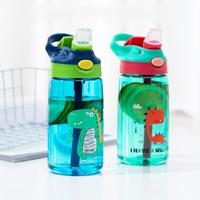 480ML Cartoon Dinosaur Baby Bottle With Straw Portable Leakproof Water Bottles For Student Kettle Kids Water Cup Drinking Bottle