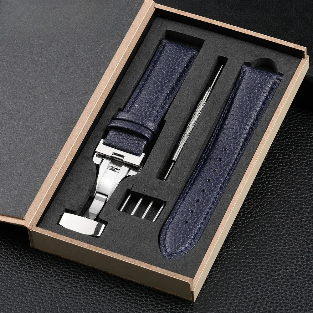 

Кожаный ремешок для часов с узором личи, 18 мм, 20 мм, 22 мм, для мужчин и женщин, с застежкой-бабочкой, в подарочной упаковке